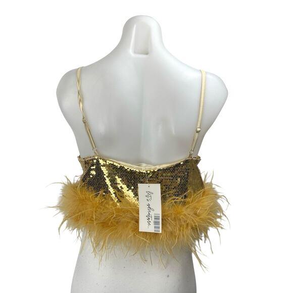 NEW 12th Tribe Gold Sequin Metallic Feather Sleeveless Cami Tank Crop Top Size S - Picture 2 of 5
